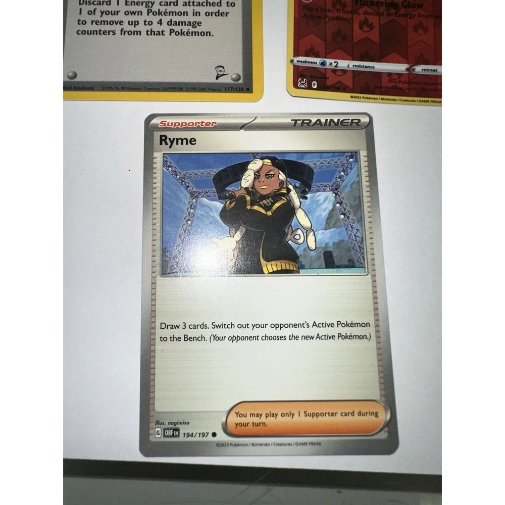 3 miscut / misprint pokemon cards ryme, super potion,‎ lampent, lp-dmg
